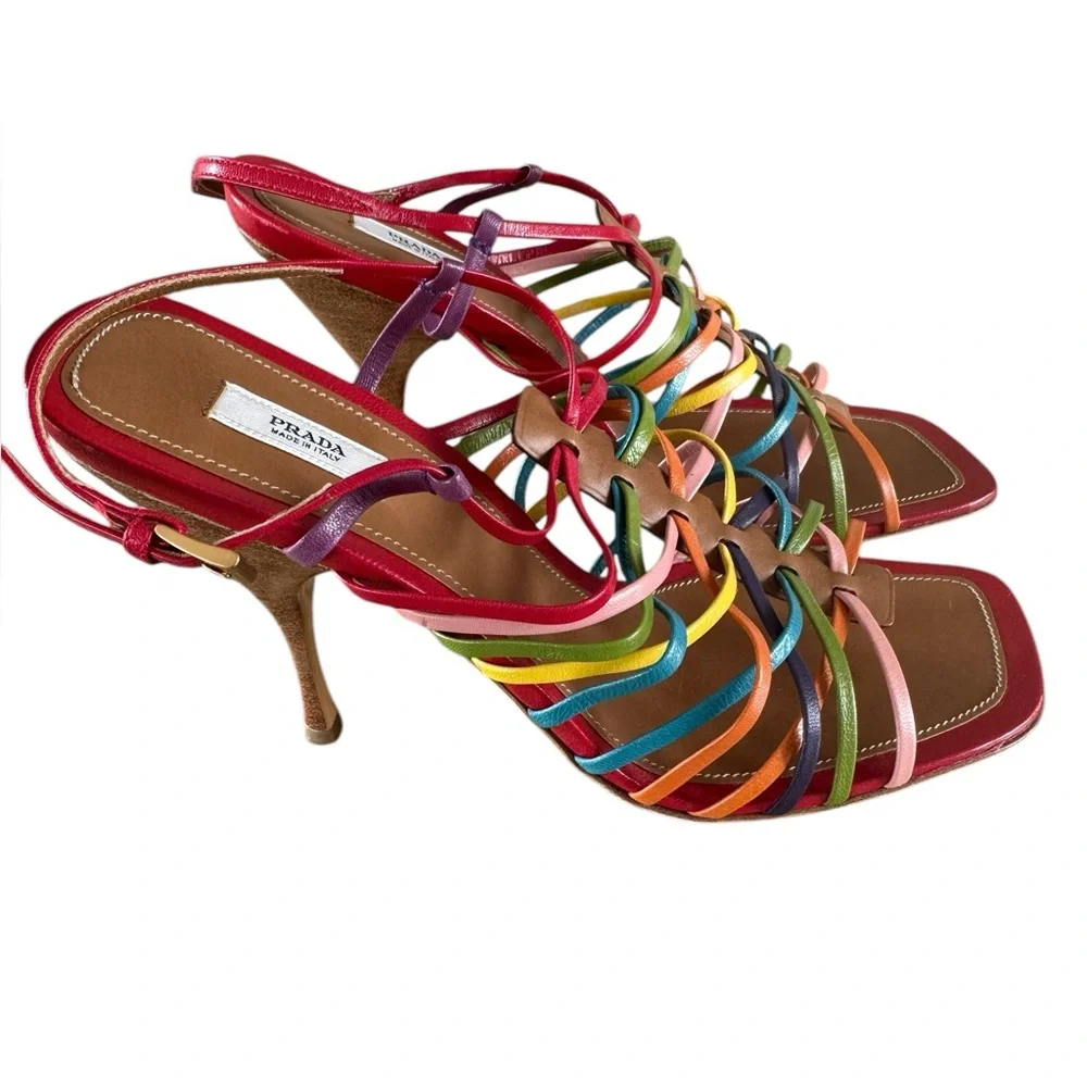 RARE Prada Rainbow Strappy Heels Sandals Vintage - Picture 3 of 8